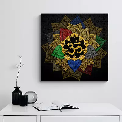 Om Symbol Elements of Nature Gallery Wrapped Framed Canvas Prints - Unframed Poster - Home Decor Wall Art
