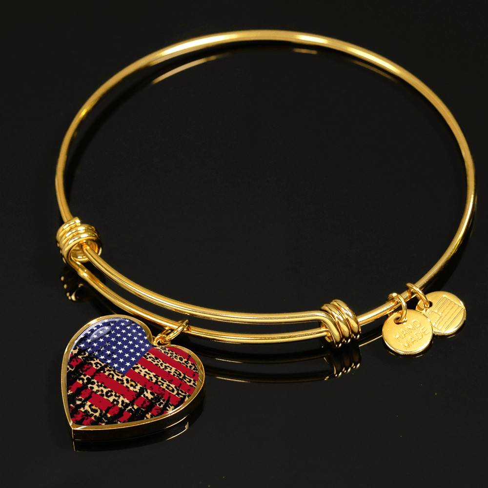 American Flag Leopard Pattern 4th of July Heart Pendant Necklace