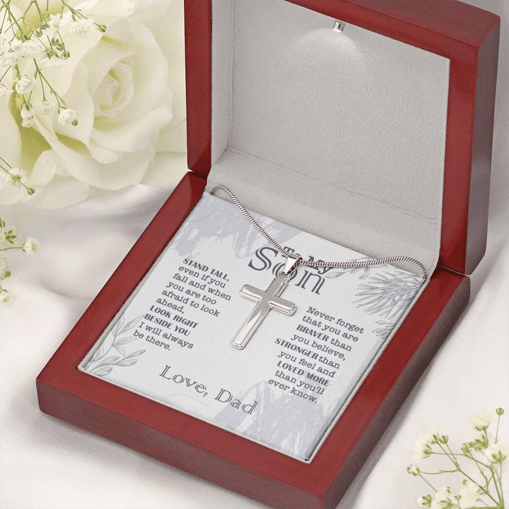 To My Son Stand Tall Even If You Fall And When You Are Too Afraid To Look Ahead Artisan Crafted Cross Necklace