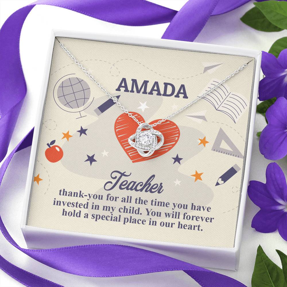 Personalized Thank You for All the Time You Invested in My Child Love Knot Necklace