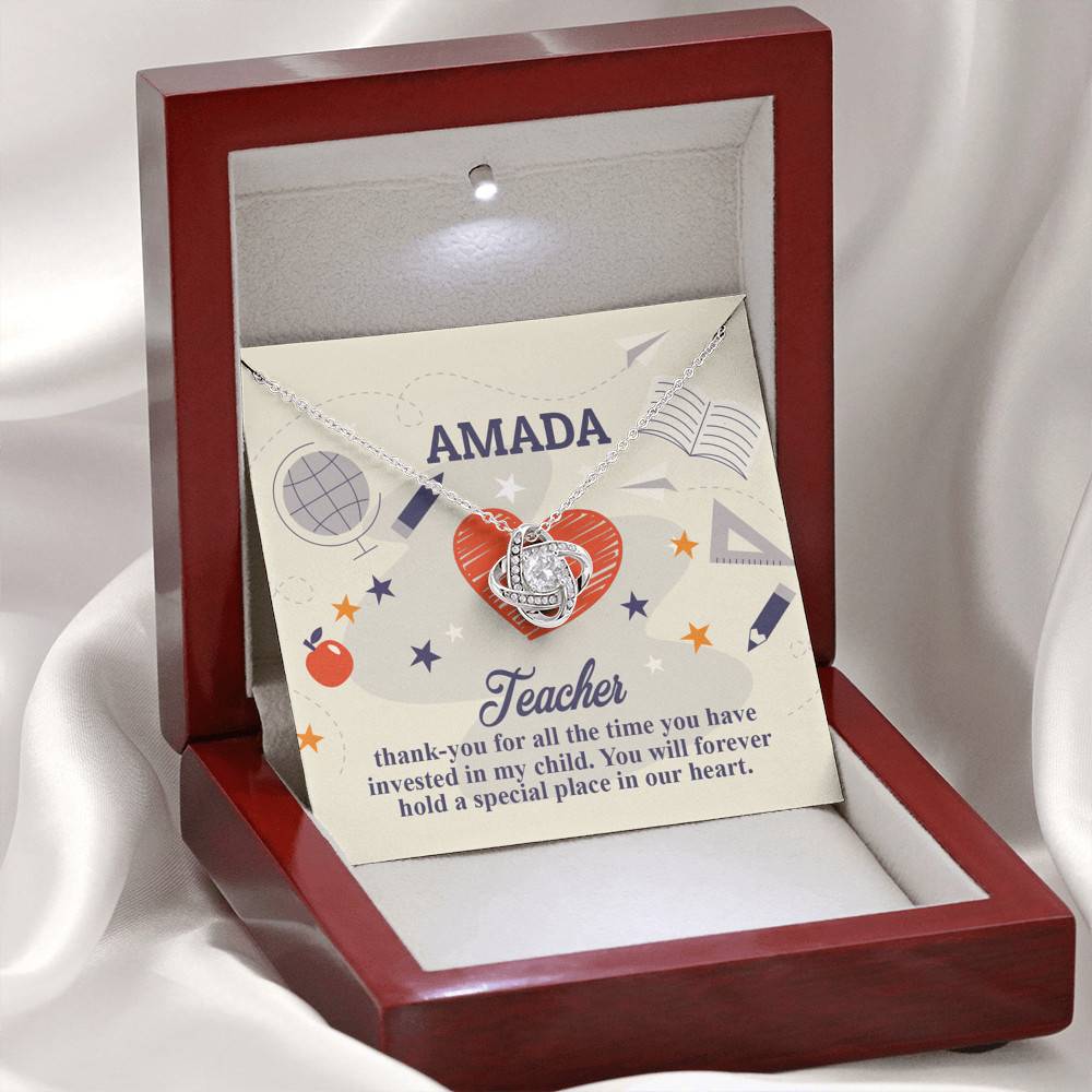 Personalized Thank You for All the Time You Invested in My Child Love Knot Necklace
