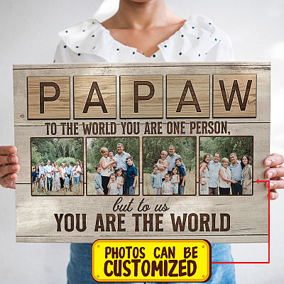 Alternative view of Custom Photo Papaw To The World You Are One Person But To Us You Are The World Framed Canvas - Unframed Poster