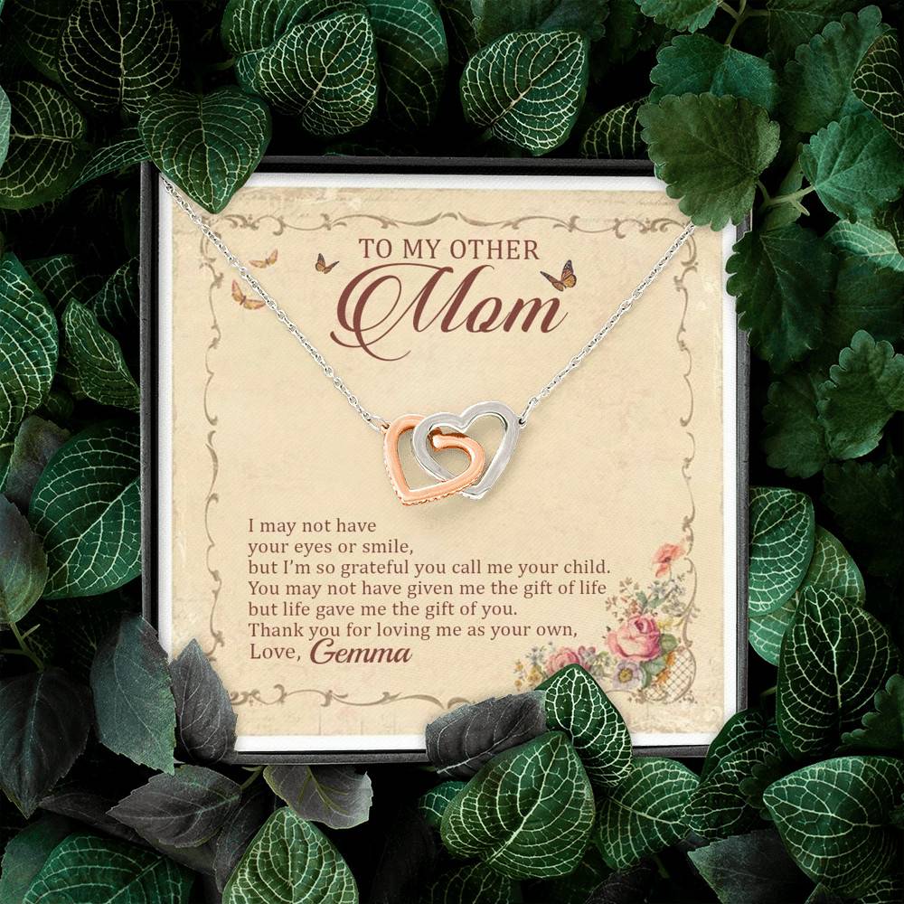 Personalized To My Other Mom I May Not Have Your Eyes Or Smile Interlocking Hearts Pendant Necklace