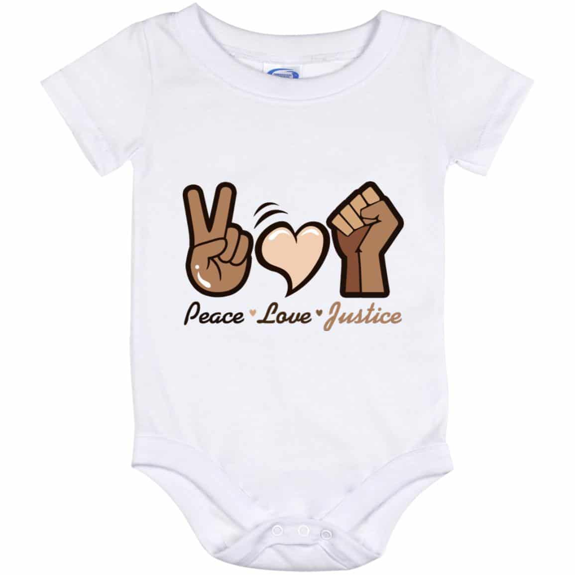 Peace Love Justice Onesie, White, Baby Onesie - 12 Month