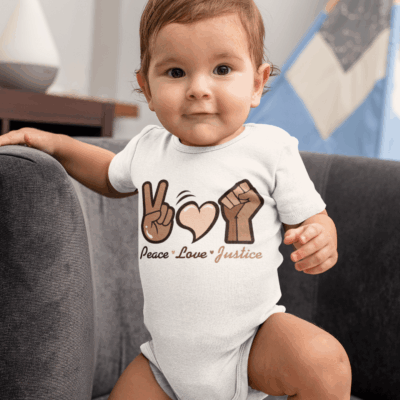 Alternative view of Peace Love Justice Black History Baby Onesie - Toddler Infant Bodysuit - Coming Baby Onesie