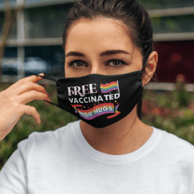 Alternative view of Gay Pride Rainbow Free Vaccinated Mom Hugs Washable Reusable Custom Printed Cloth Face Mask Cover