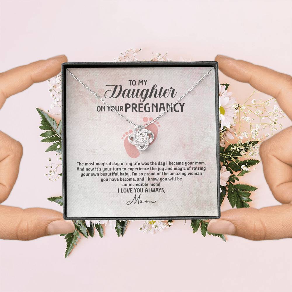 To My Daughter on Your Pregnancy the Most Magical Day I Love You Always Mom to Be Love Knot Pendant Necklace