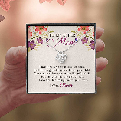 Personalized My Other Mom I May Not Have Your Eyes Or Smile Love Knot Pendant Necklace