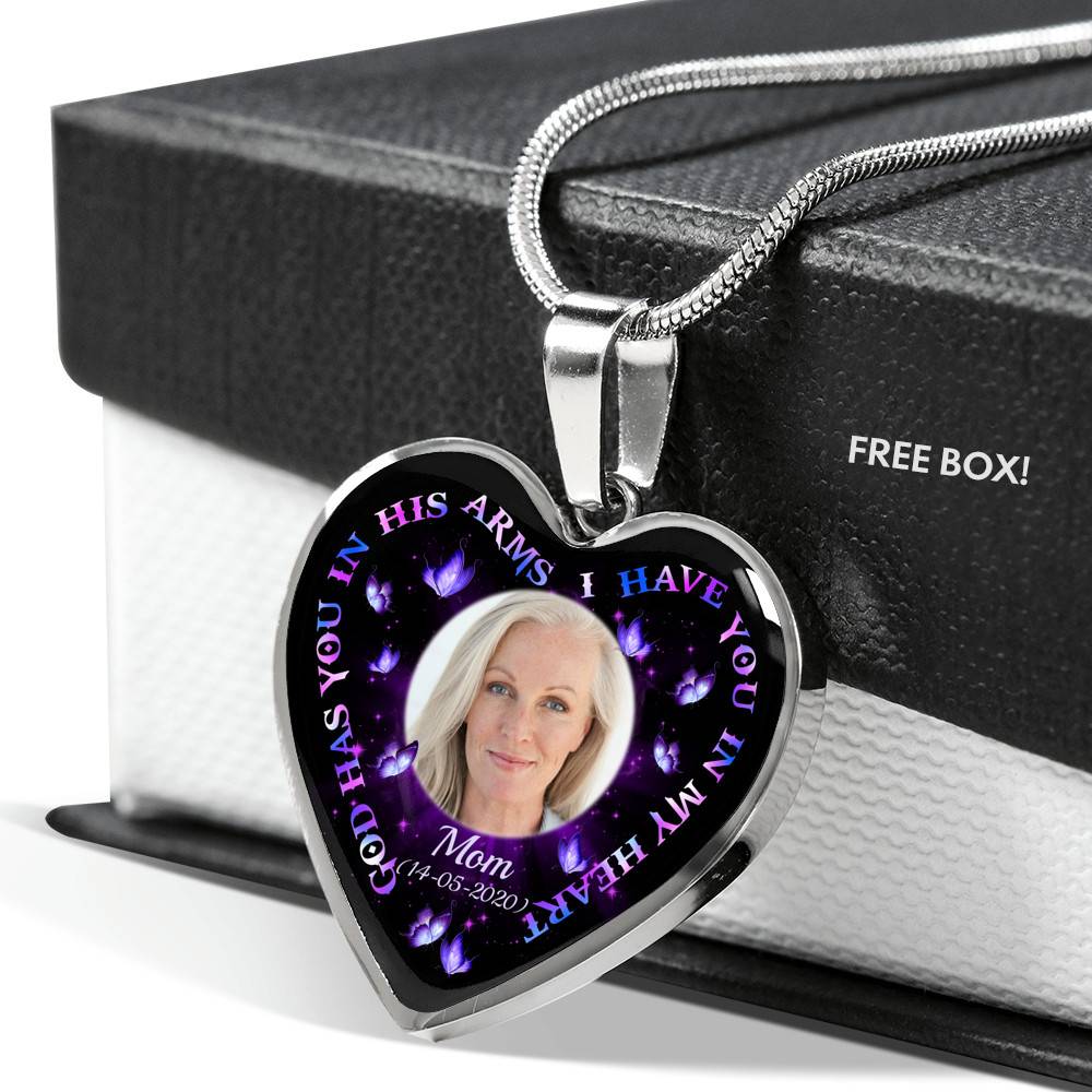 Personalized Photo God Has You In His Arms I Have You In My Heart Custom In Loving Memory Heart Pendant Necklace