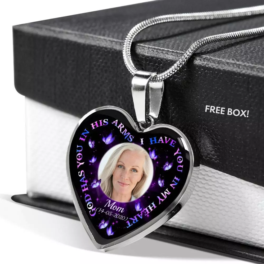 Personalized Photo God Has You In His Arms I Have You In My Heart Custom In Loving Memory Heart Pendant Necklace