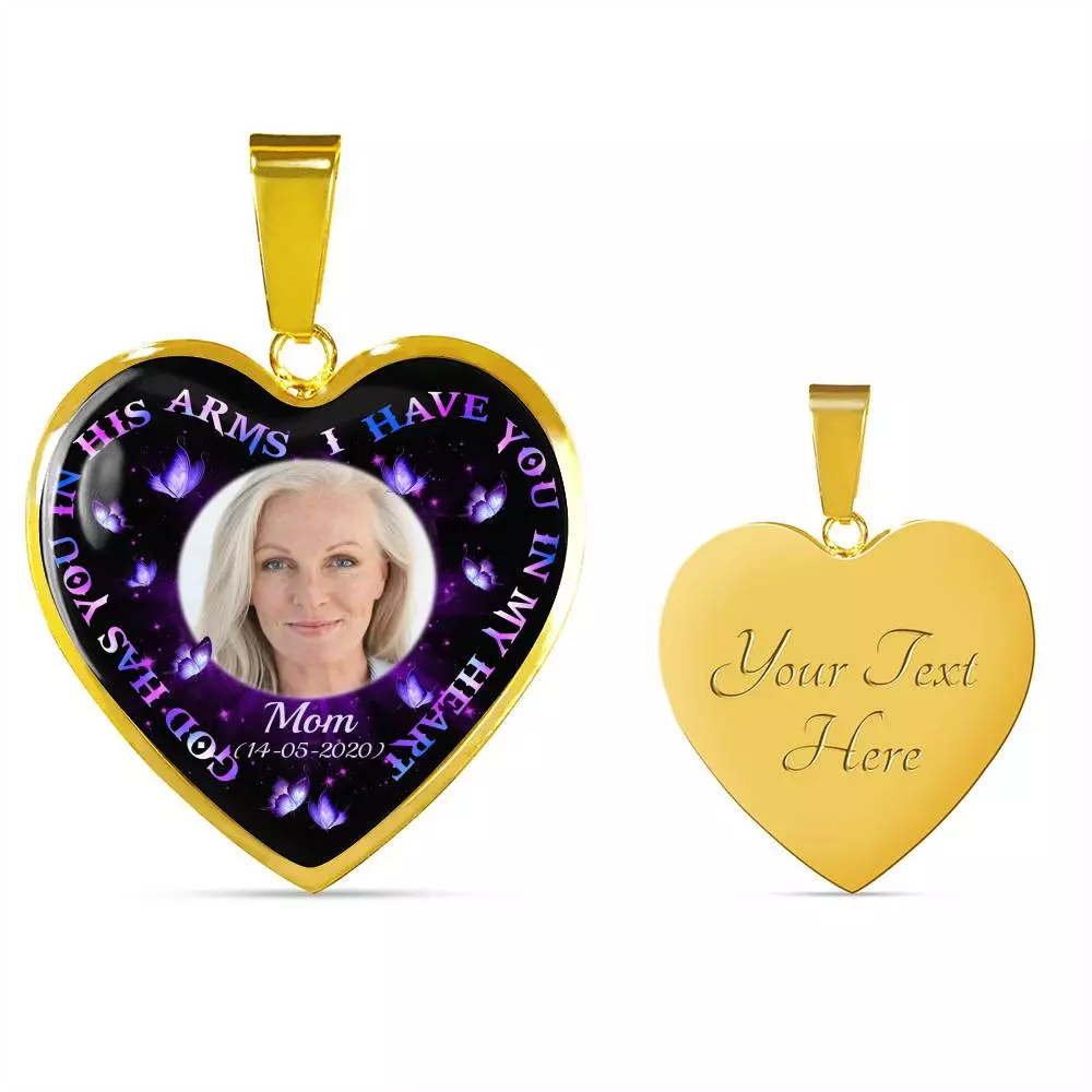 Personalized Photo God Has You In His Arms I Have You In My Heart Custom In Loving Memory Heart Pendant Necklace