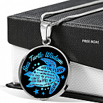Blue Sea Turtle Wisdom Slow Down Spend More Time at the Beach Enjoy Time By Yourself Breathe Circle Pendant Necklace