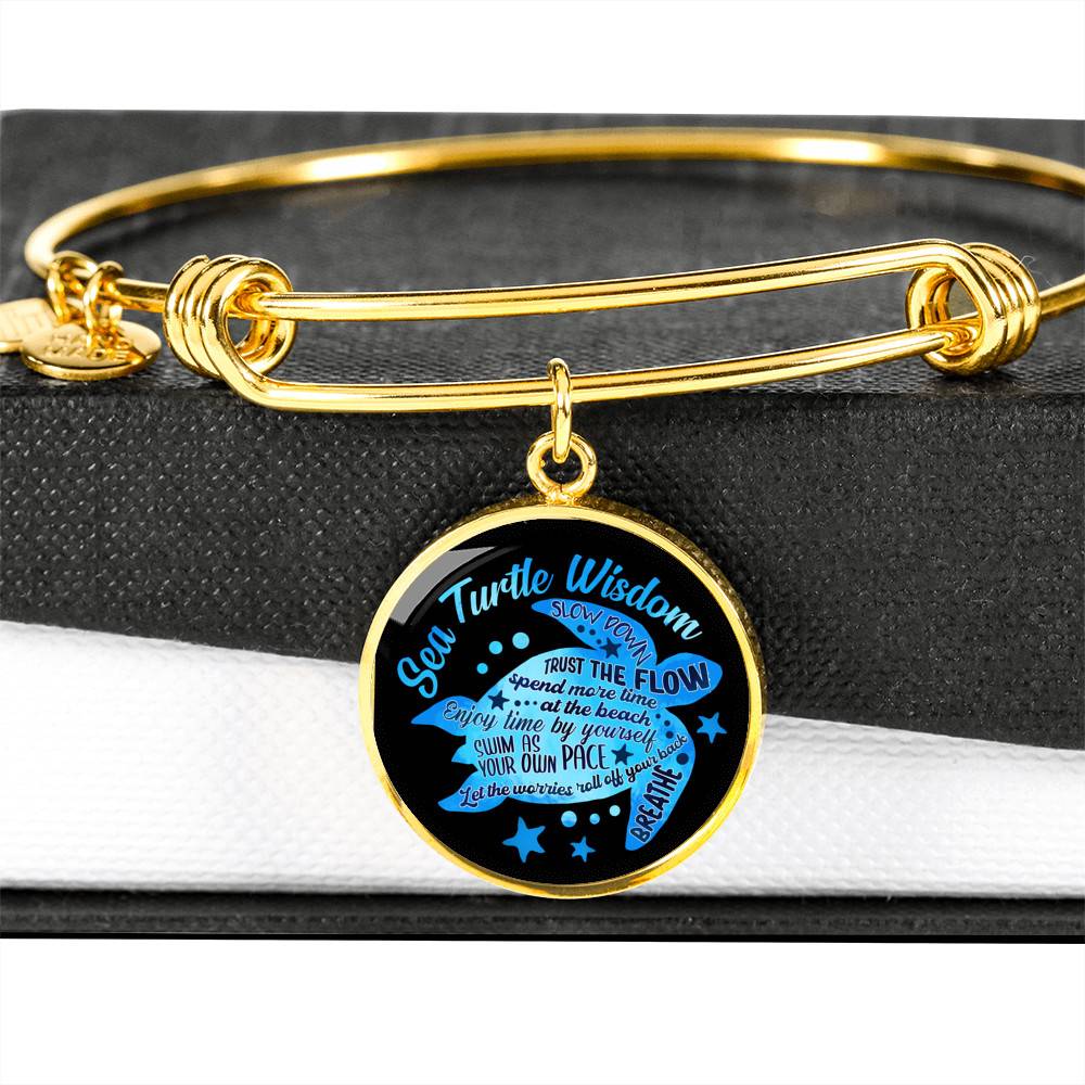 Blue Sea Turtle Wisdom Slow Down Spend More Time at the Beach Enjoy Time By Yourself Breathe Circle Pendant Necklace