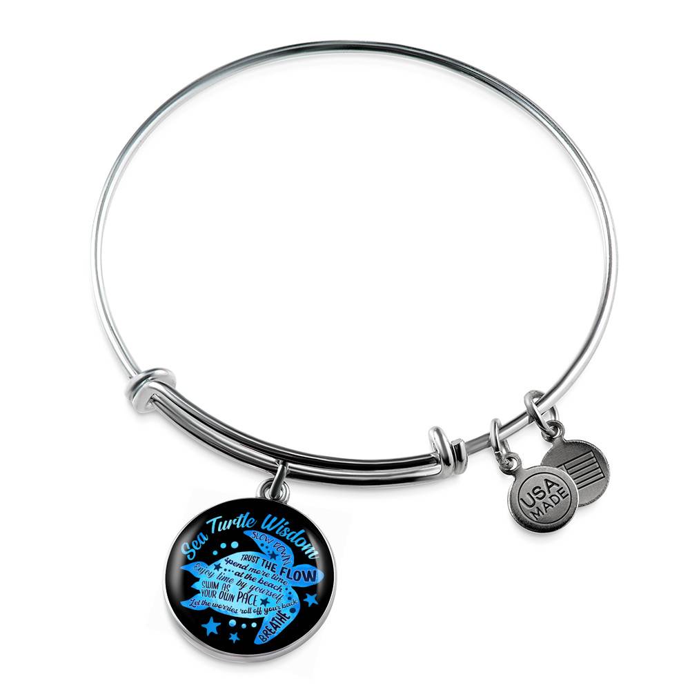 Blue Sea Turtle Wisdom Slow Down Spend More Time at the Beach Enjoy Time By Yourself Breathe Circle Pendant Necklace