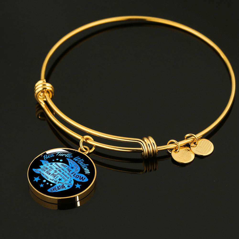 Blue Sea Turtle Wisdom Slow Down Spend More Time at the Beach Enjoy Time By Yourself Breathe Circle Pendant Necklace
