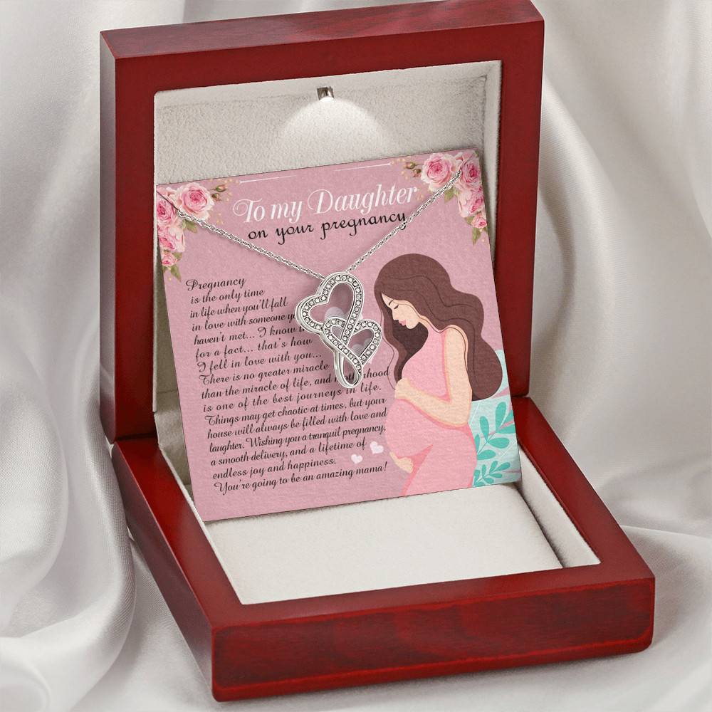 From Mom to My Daughter on Your Pregnancy Is the Only Time in Life Double Heart Pendant Necklace From Mom to My Daughter on Your Pregnancy Is the Only Time in Life Double Heart Pendant Necklace
