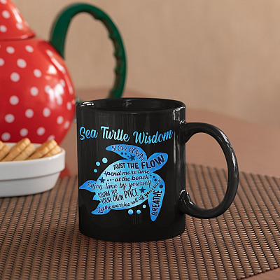 Sea Turtle Wisdom Slow Down Spend More Time at the Beach Coffee Mug - Beer Stein - Water Bottle