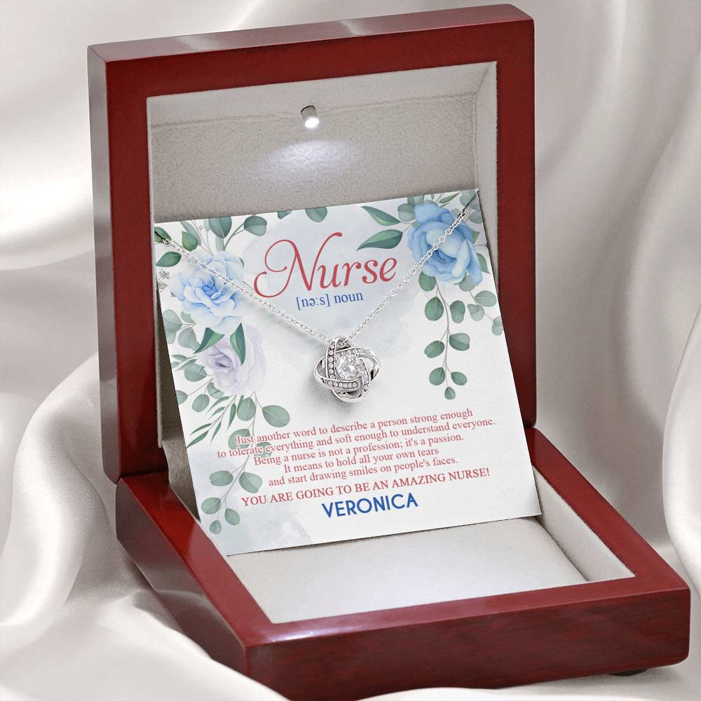 Personalized Nurse Strong To Tolerate Everything And Soft To Understand Everyone Love Knot Necklace