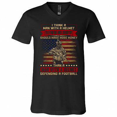 Man Helmet t, Black, V-Neck T-Shirt