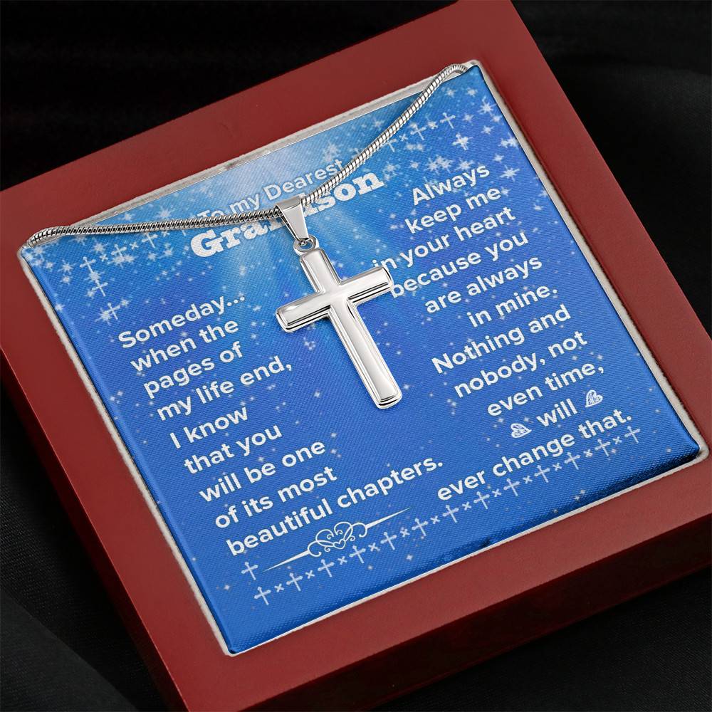 To My Grandson You Will Be One Of My Most Beautiful Chapters Artisan Crafted Cross Necklace
