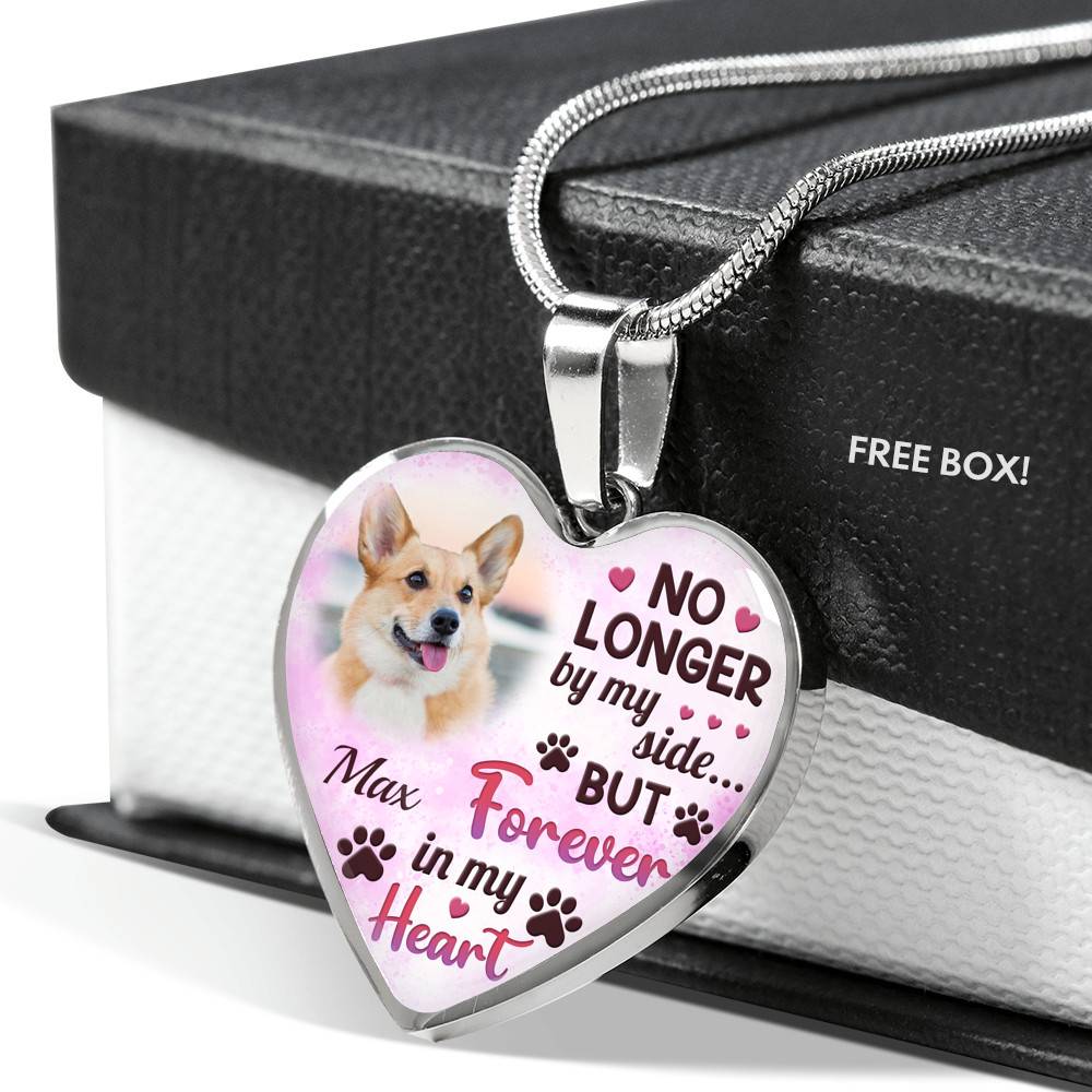 Custom Photo Dog No Longer By My Side But Forever In My Heart Heart Pendant Necklace - Missing Dog In Heaven Gift