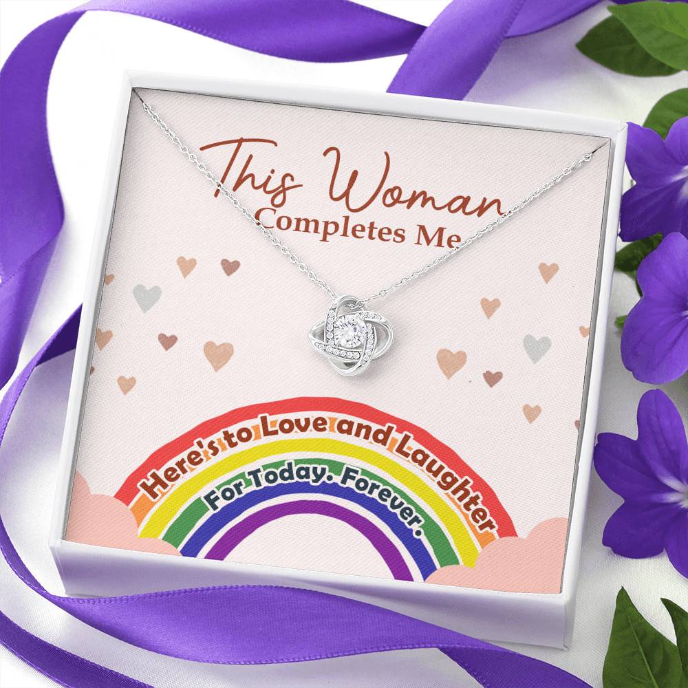 LGBT Lesbian This Woman Completes Me Love Knot Pendant Necklace - Gift For Lesbian