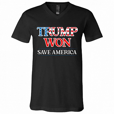 Trump Won Save, Black, V-Neck T-Shirt