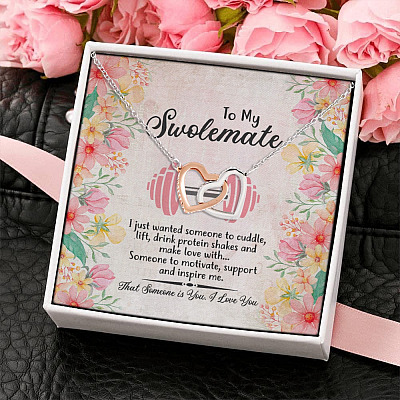 To My Swolemate I Just Wanted Someone To Cuddle Lift Drink Fitness Interlocking Hearts Pendant Necklace