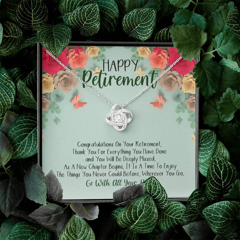 Happy Retirement Love Knot Necklace - Coworker Boss Leader Retirement Gift - Farewell Gifts