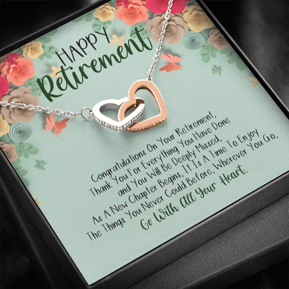 Happy Retirement Interlocking Hearts Pendant Necklace - Coworker Boss Farewell Retirement Gift