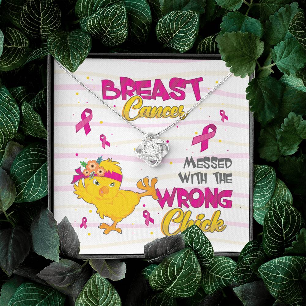 Pink Ribbon Breast Cancer Messed with the Wrong Chick Love Knot Pendant Necklace Gifts