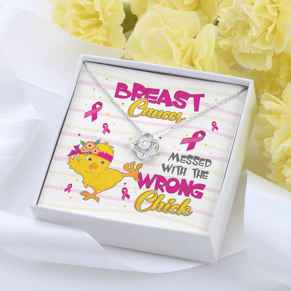 Pink Ribbon Breast Cancer Messed with the Wrong Chick Love Knot Pendant Necklace Gifts