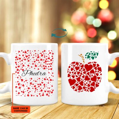 Alternative view of Personalized Teacher Apple Heart Ceramic Coffee Mug - Beer Stein - Water Bottle - Color Changing Mug