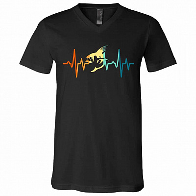 Heartbeat Of Saltwater Fish Vintage T-Shirt, Black, V-Neck T-Shirt