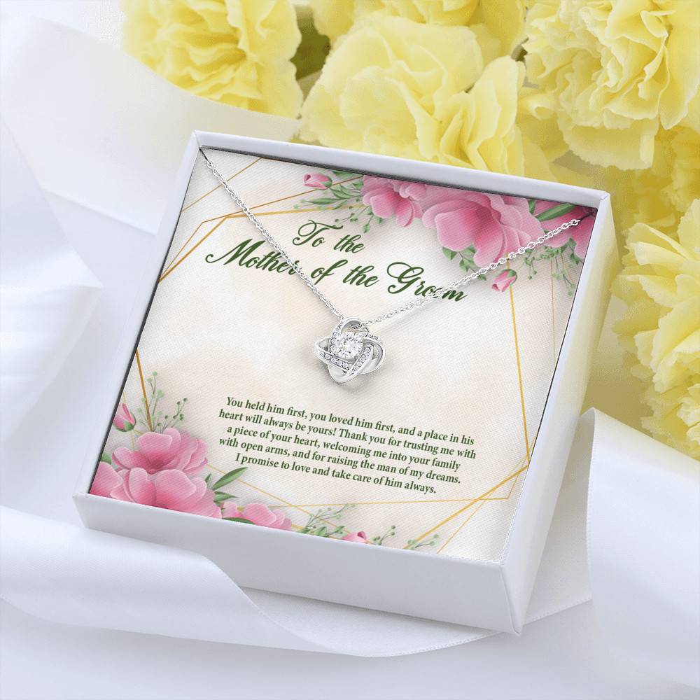 To The Mother Of The Groom You Held Him First Love Knot Pendant Necklace - Mother In Law Necklace
