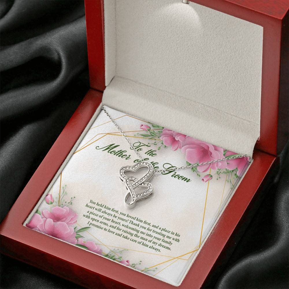 To The Mother Of The Groom You Held Him First Double Hearts Pendant Necklace - Mother In Law Necklace