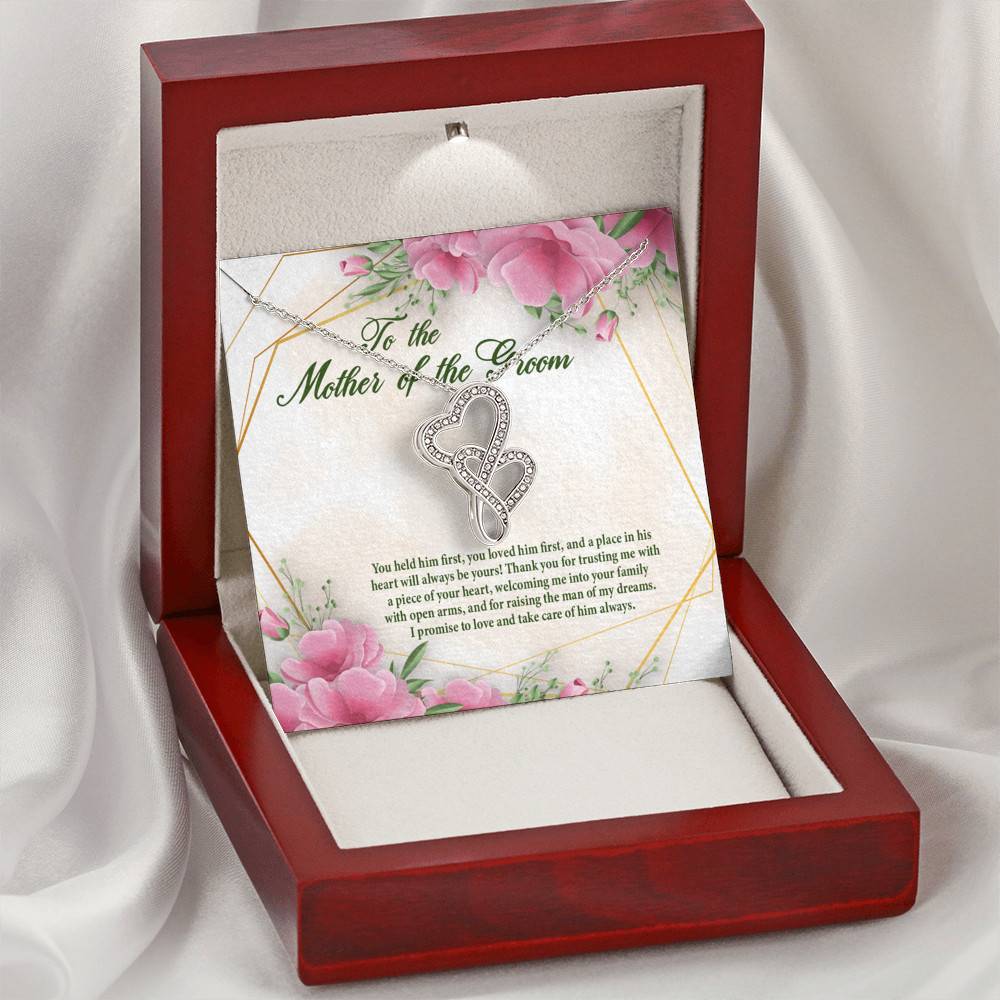 To The Mother Of The Groom You Held Him First Double Hearts Pendant Necklace - Mother In Law Necklace