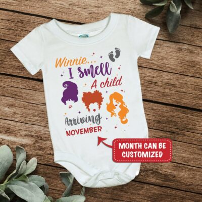 Personalized Winnie I Smell a Child Arriving Custom Date Baby Onesie - Baby Toddlers Bodysuit