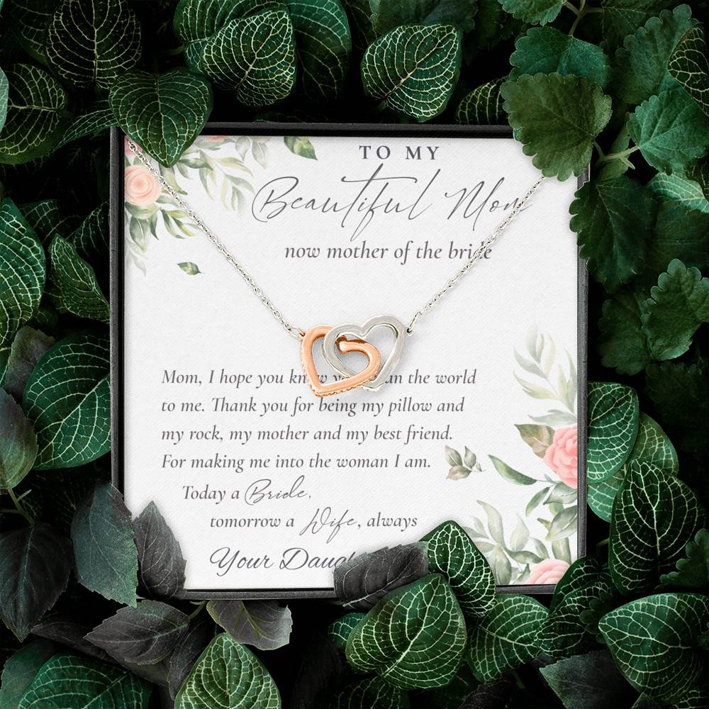To My Beautiful Mom Now Mother Of The Bride Interlocking Hearts Pendant Necklace - Mom Wedding Gifts From Daughter