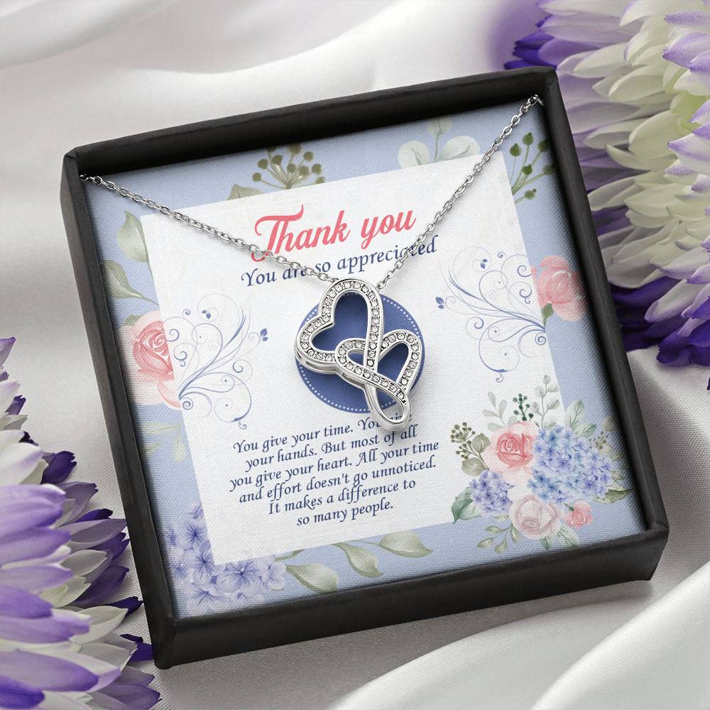 Thank You You Are So Appreciated Double Hearts Necklace - Thank You Nurse Gifts - Teacher Appreciation Gifts
