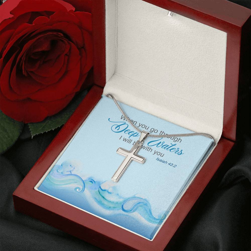 When You Go Through Deep Waters I Will Be With You Isaiah 43 2 Artisan Crafted Cross Necklace
