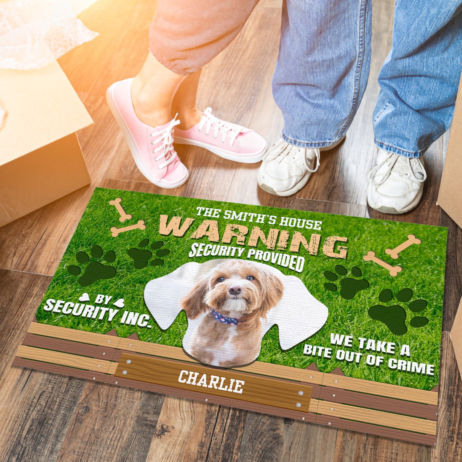 6KT. Warning Security Provided Dog (Sample Design) Doormat mockup 6