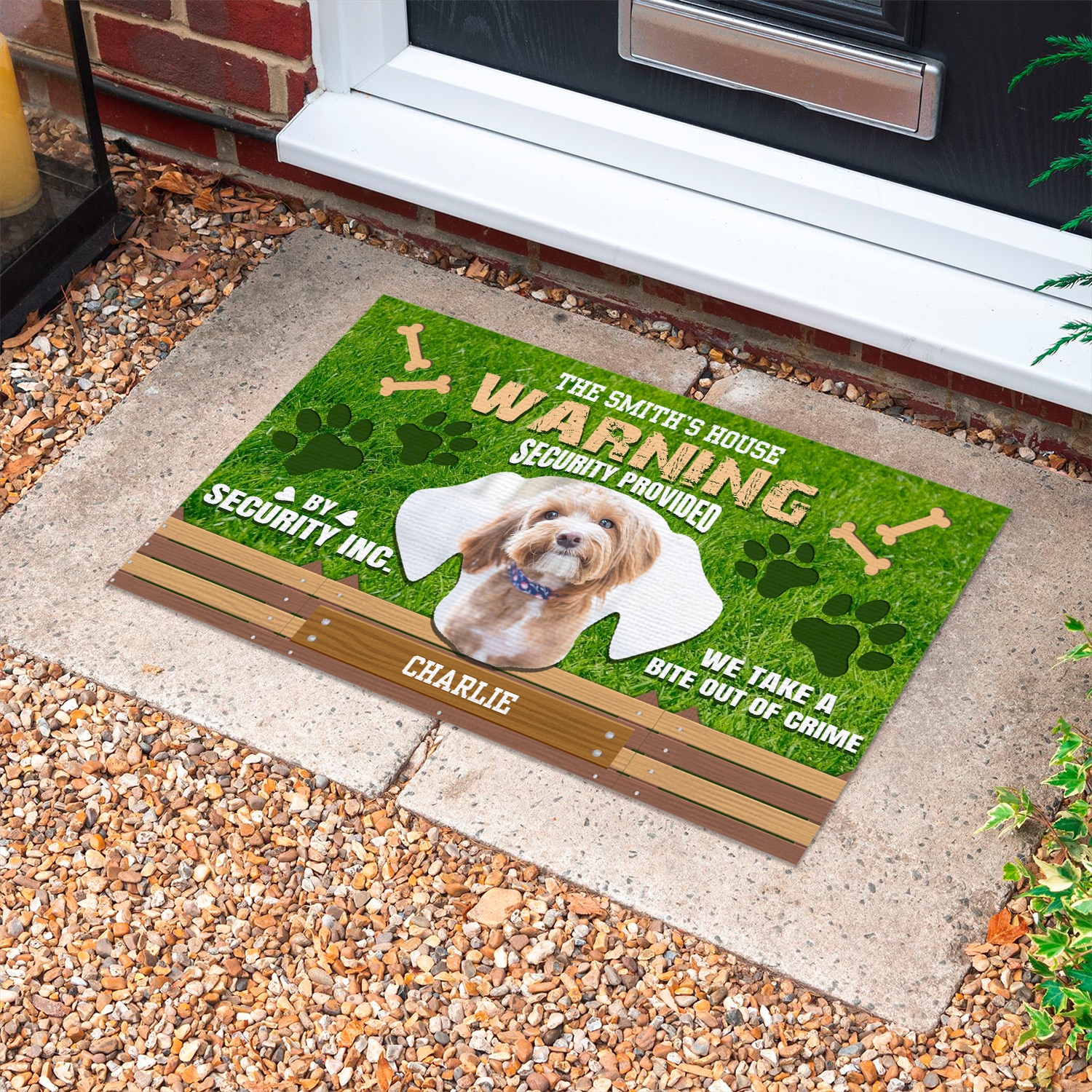 6KT. Warning Security Provided Dog (Sample Design) Doormat mockup 10