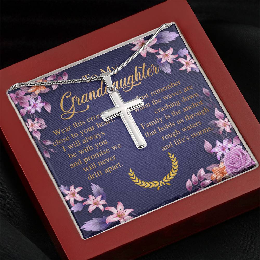 To My Granddaughter Wear This Cross Close to Your Heart I Will Always Be With You Artisan Crafted Cross Necklace
