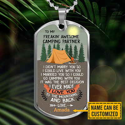 Alternative view of Personalized To My Freakin' Awesome Camping Partner I Love You To The Mountains And Back Dog Tag Pendant Necklace