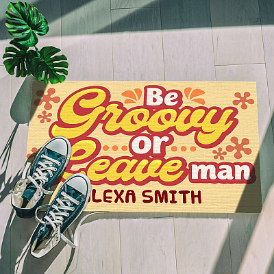 Alternative view of Personalized Be Groovy or Leave Man Custom Family Doormat Funny Welcome Rug Outdoor Decorative Doormat