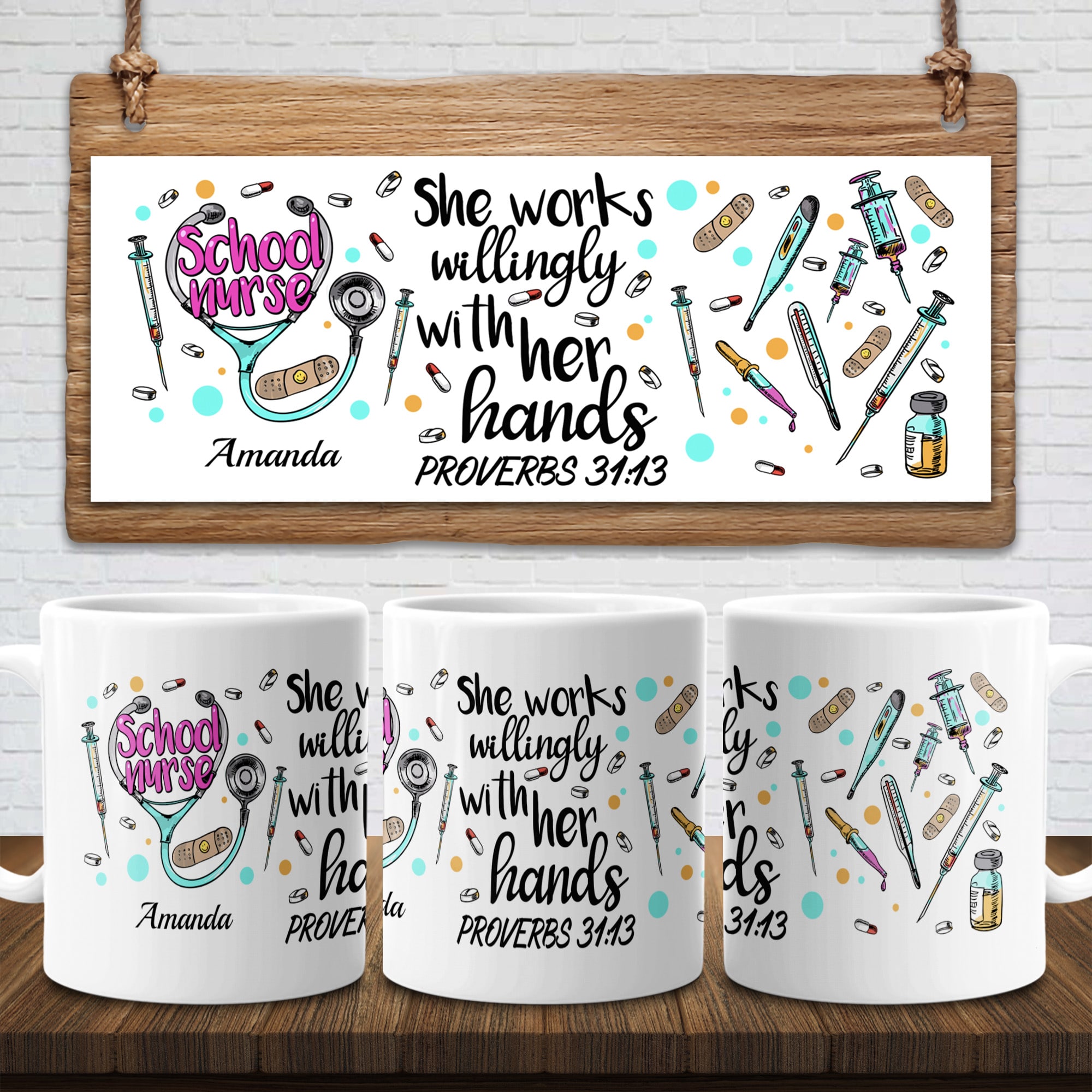 Personalized School Nurse She, White, 11 oz. White Mug