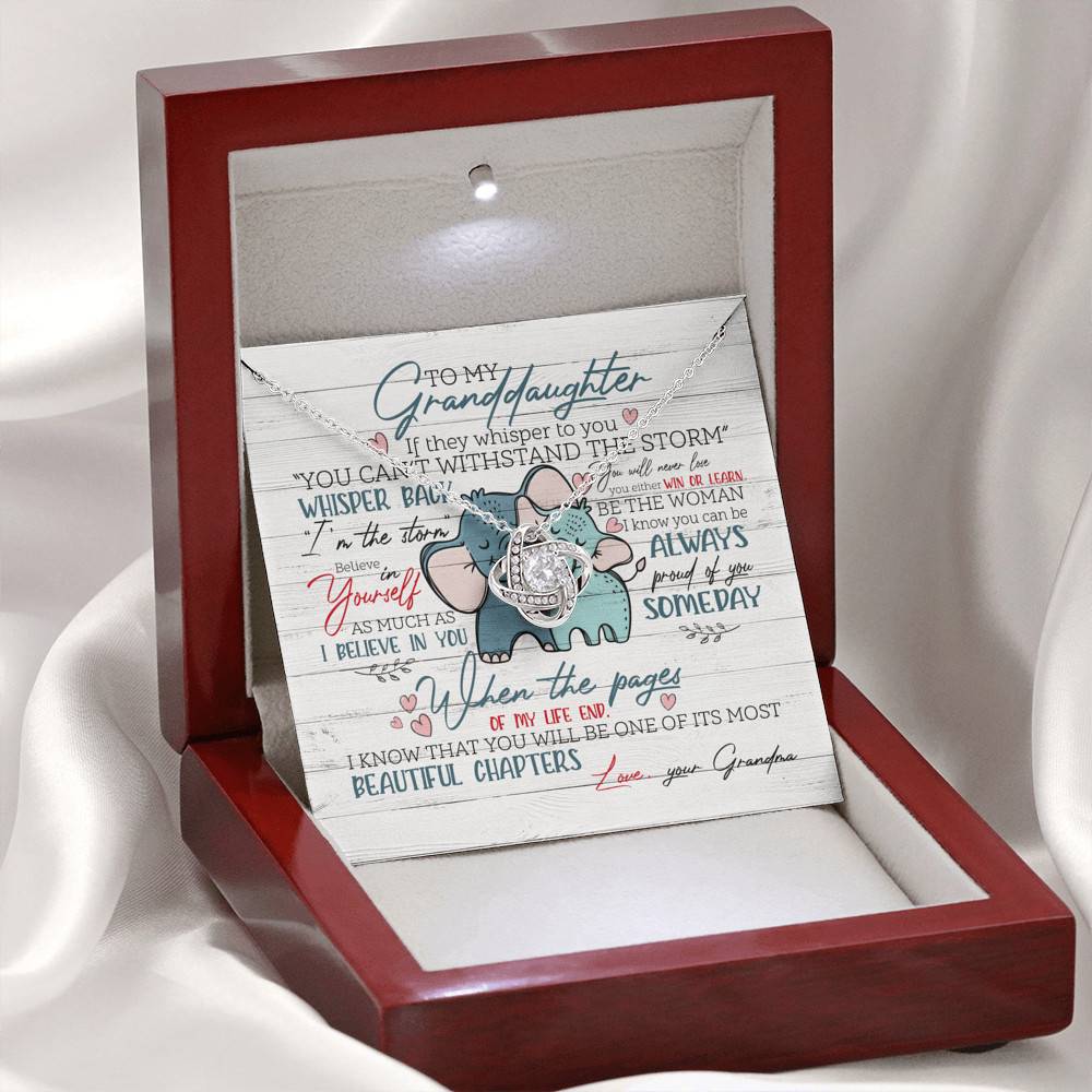 To My Granddaughter If They Whisper To You Elephant Love Knot Necklace - Granddaughter Gifts From Grandma