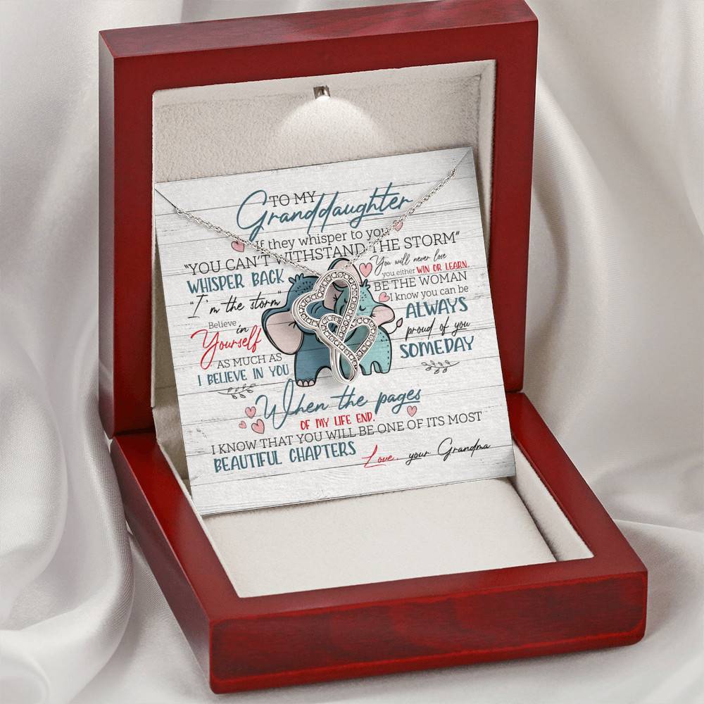 To My Granddaughter If They Whisper To You Elephant Double Hearts Necklace - Granddaughter Gifts From Grandma