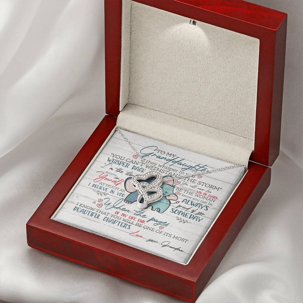 To My Granddaughter If They Whisper To You Elephant Double Hearts Necklace - Granddaughter Gifts From Grandma